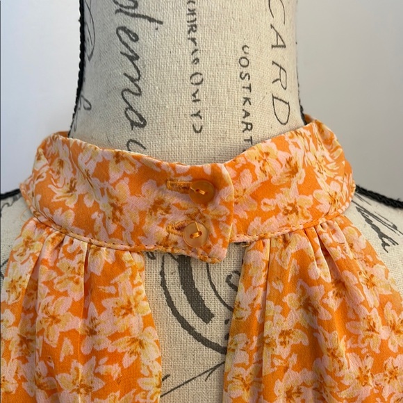 NWT Sienna Sky Orange Floral Dress chiffon like layers halter Medium - Picture 7 of 9